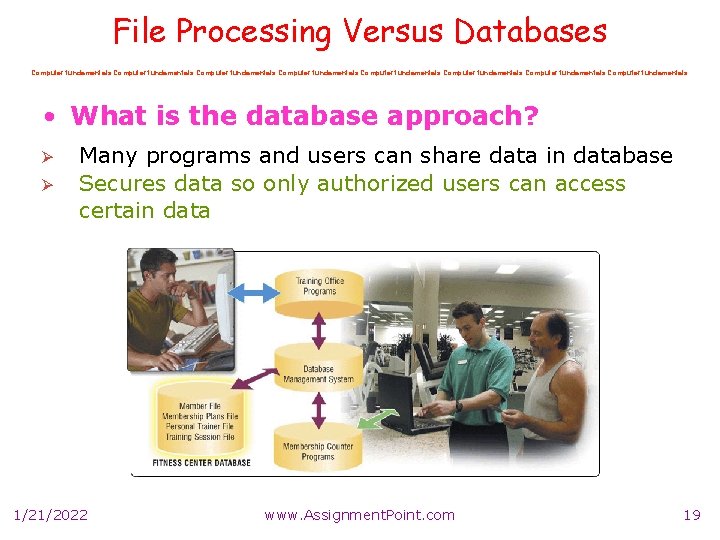 File Processing Versus Databases Computer fundamentals Computer fundamentals • What is the database approach?