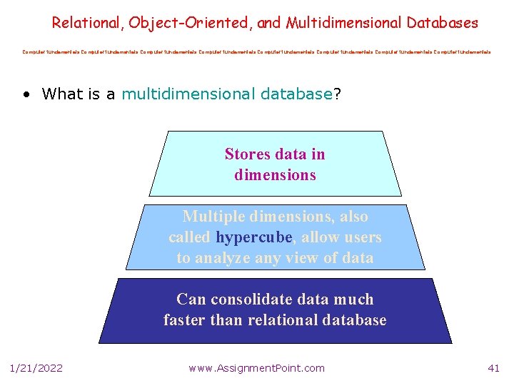 Relational, Object-Oriented, and Multidimensional Databases Computer fundamentals Computer fundamentals • What is a multidimensional