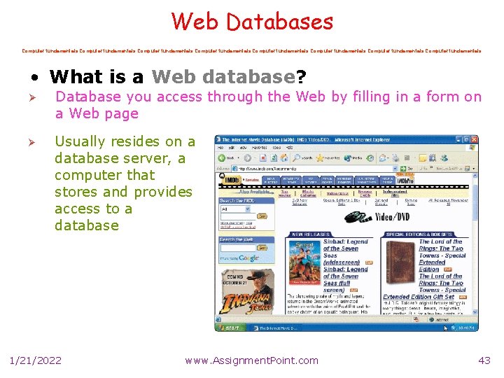 Web Databases Computer fundamentals Computer fundamentals • What is a Web database? Ø Database
