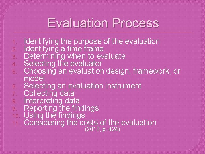 Evaluation Process 1. 2. 3. 4. 5. 6. 7. 8. 9. 10. 11. Identifying