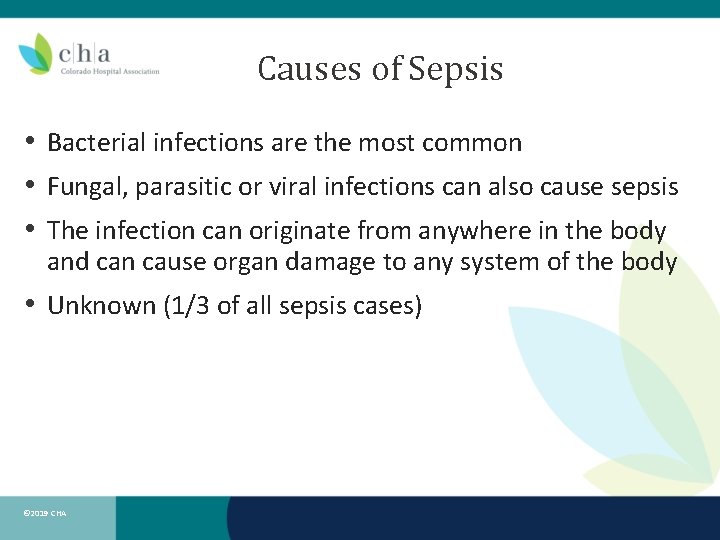 Causes of Sepsis • Bacterial infections are the most common • Fungal, parasitic or