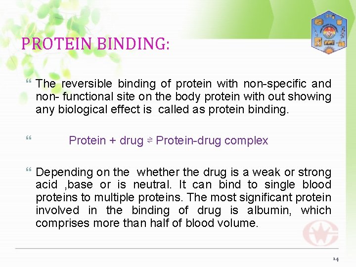 PROTEIN BINDING: The reversible binding of protein with non-specific and non- functional site on