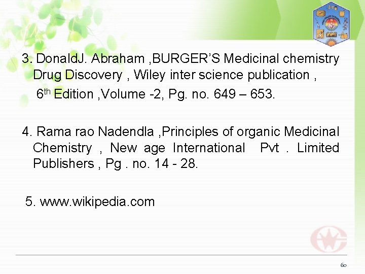 3. Donald. J. Abraham , BURGER’S Medicinal chemistry Drug Discovery , Wiley inter science