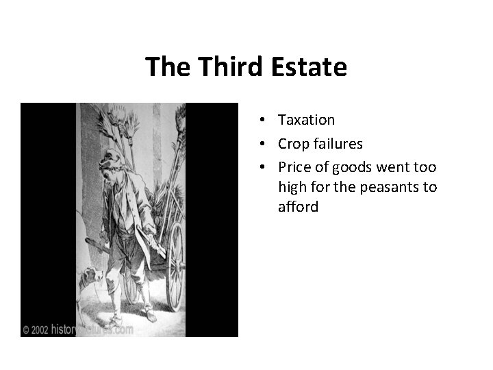 The Third Estate • Taxation • Crop failures • Price of goods went too