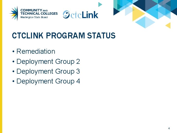 CTCLINK PROGRAM STATUS • Remediation • Deployment Group 2 • Deployment Group 3 •