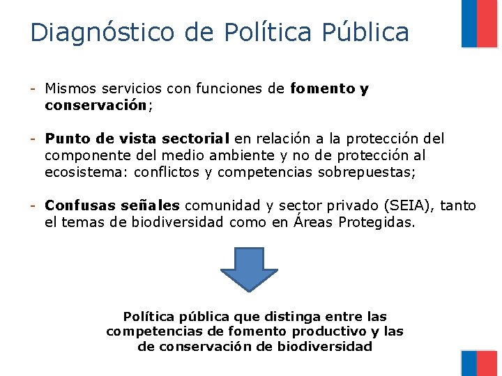 Diagnóstico de Política Pública - Mismos servicios con funciones de fomento y conservación; -