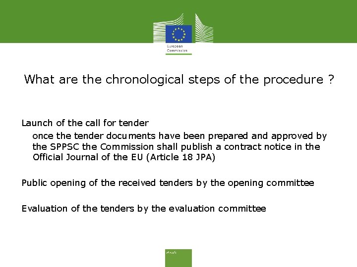 What are the chronological steps of the procedure ? Launch of the call for