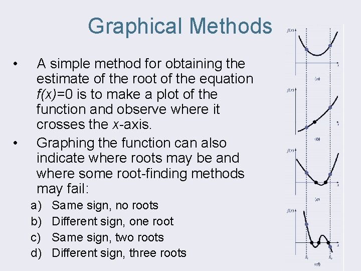 Graphical Methods • • A simple method for obtaining the estimate of the root