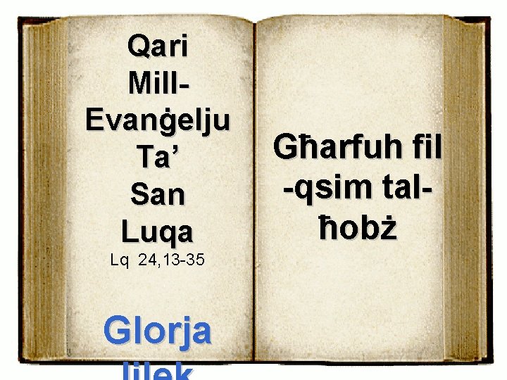 Qari Mill. Evanġelju Ta’ San Luqa Lq 24, 13 -35 Glorja Għarfuh fil -qsim