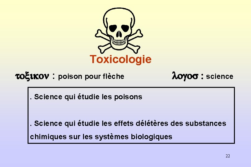 Toxicologie toxikon : poison pour flèche logos : science . Science qui étudie les
