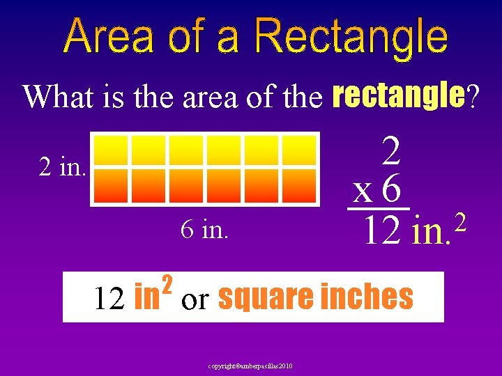 What is the area of the rectangle? 2 in. 6 in. 2 2 x