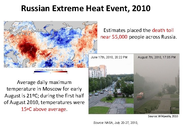 Russian Extreme Heat Event, 2010 Estimates placed the death toll near 55, 000 people