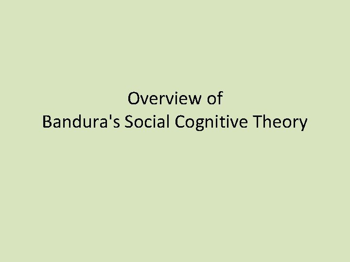 Overview of Bandura's Social Cognitive Theory 