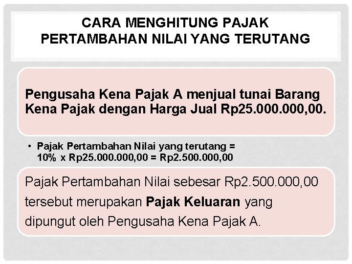 CARA MENGHITUNG PAJAK PERTAMBAHAN NILAI YANG TERUTANG Pengusaha Kena Pajak A menjual tunai Barang