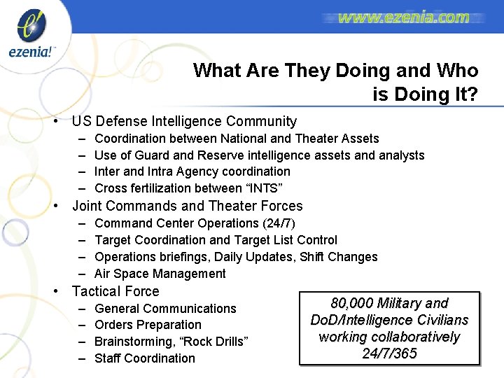 What Are They Doing and Who is Doing It? • US Defense Intelligence Community What Are They Doing and Who is Doing It? • US Defense Intelligence Community