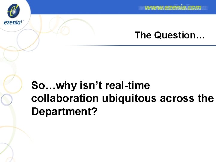 The Question… So…why isn’t real-time collaboration ubiquitous across the Department? The Question… So…why isn’t real-time collaboration ubiquitous across the Department?