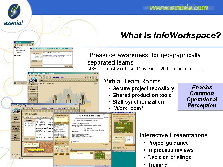 What Is Info. Workspace? “Presence Awareness” for geographically separated teams (46% of Industry will What Is Info. Workspace? “Presence Awareness” for geographically separated teams (46% of Industry will
