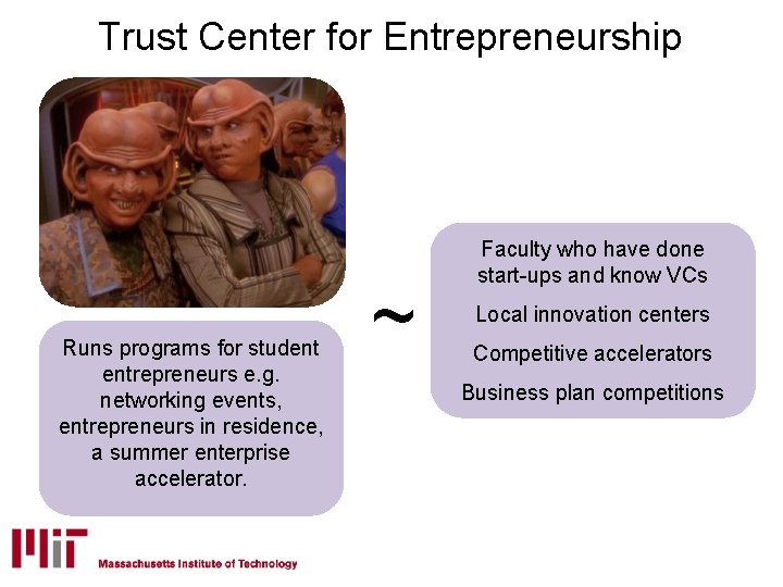 Trust Center for Entrepreneurship Runs programs for student entrepreneurs e. g. networking events, entrepreneurs