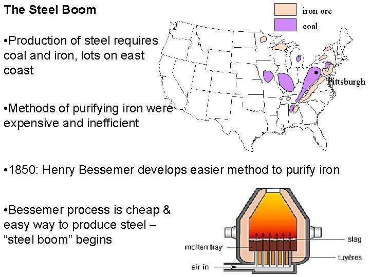 The Steel Boom iron ore coal • Production of steel requires coal and iron,