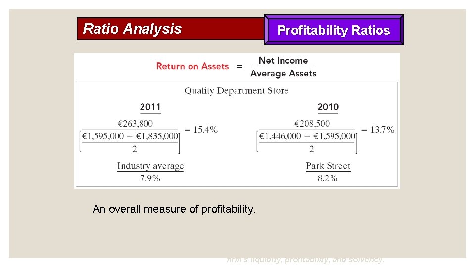 Ratio Analysis Profitability Ratios An overall measure of profitability. SO 5 Identify and compute