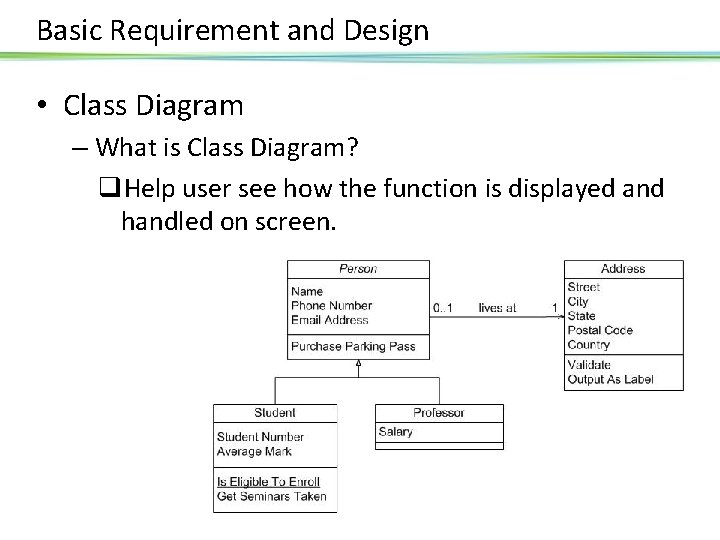 Basic Requirement and Design • Class Diagram – What is Class Diagram? q. Help