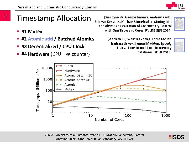 Pessimistic and Optimistic Concurrency Control 22 Timestamp Allocation § § #1 Mutex #2 Atomic
