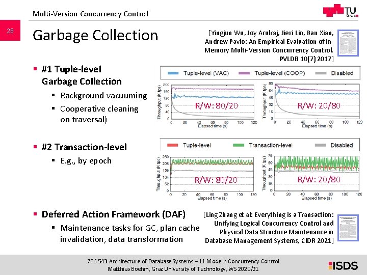 Multi-Version Concurrency Control 28 Garbage Collection [Yingjun Wu, Joy Arulraj, Jiexi Lin, Ran Xian,