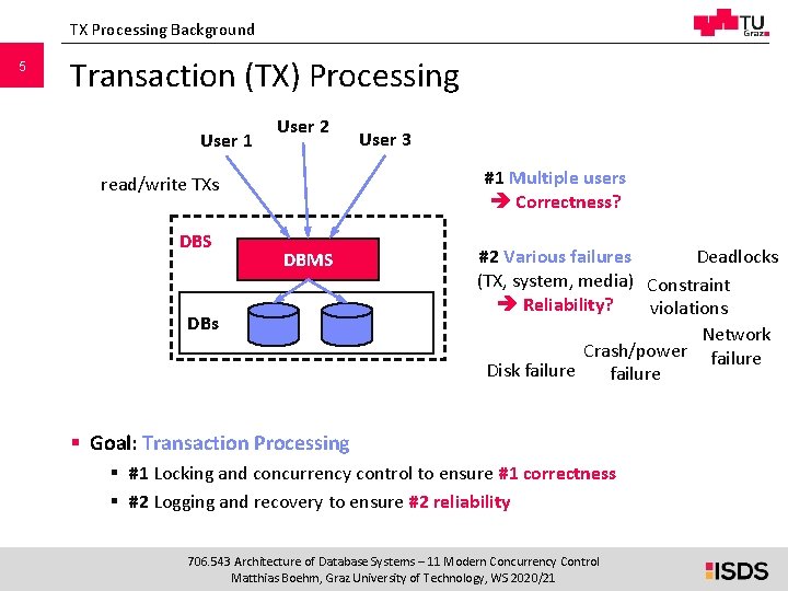 TX Processing Background 5 Transaction (TX) Processing User 1 User 2 #1 Multiple users