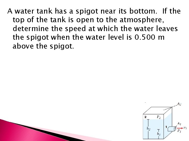 A water tank has a spigot near its bottom. If the top of the