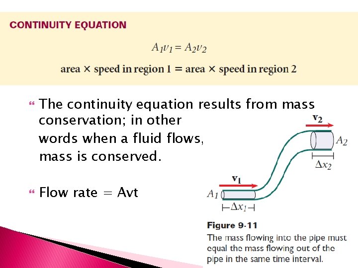  The continuity equation results from mass conservation; in other words when a fluid
