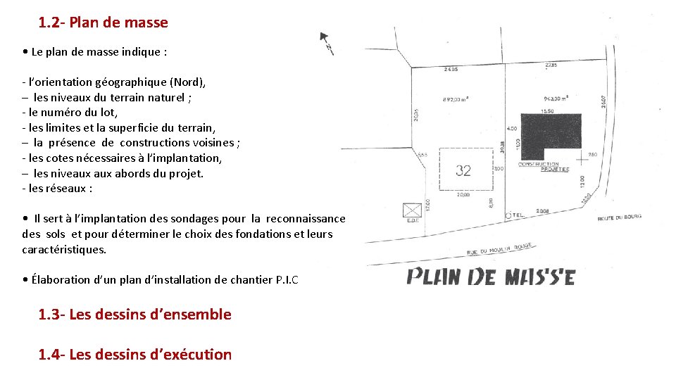 1. 2 - Plan de masse • Le plan de masse indique : -