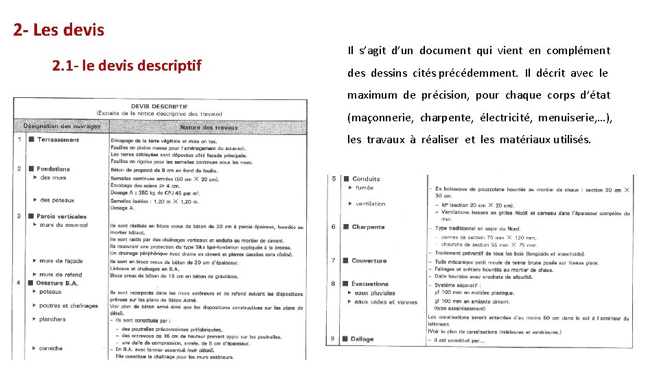 2 - Les devis 2. 1 - le devis descriptif Il s’agit d’un document