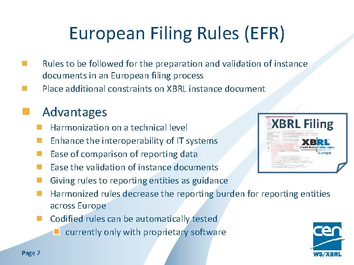 European Filing Rules (EFR) Rules to be followed for the preparation and validation of