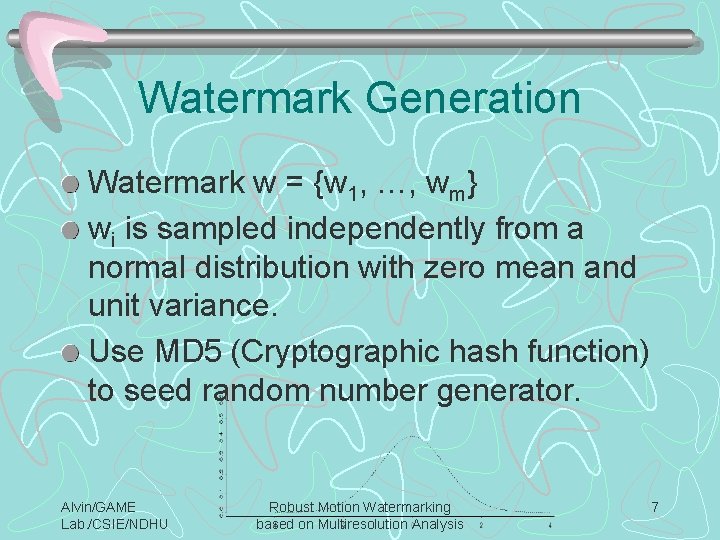 Watermark Generation Watermark w = {w 1, …, wm} wi is sampled independently from