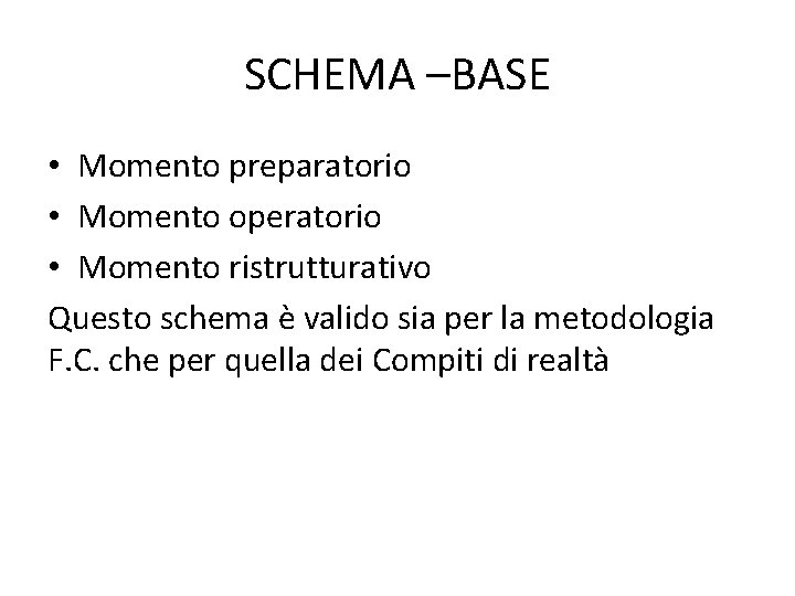 SCHEMA –BASE • Momento preparatorio • Momento operatorio • Momento ristrutturativo Questo schema è