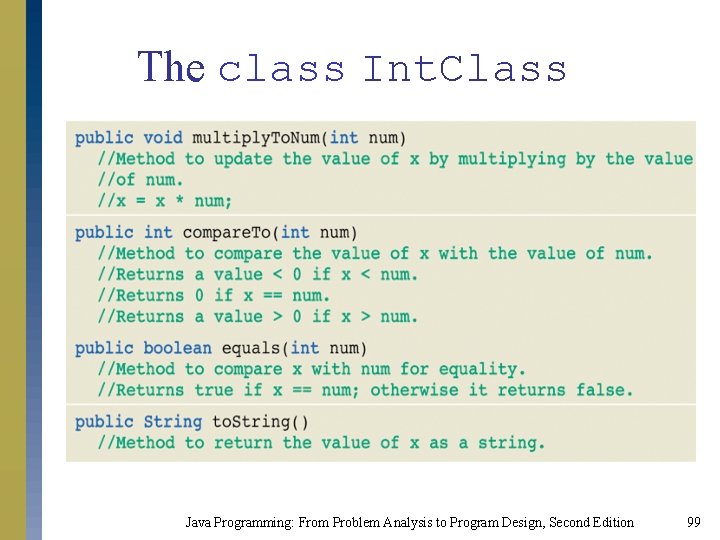 The class Int. Class Java Programming: From Problem Analysis to Program Design, Second Edition The class Int. Class Java Programming: From Problem Analysis to Program Design, Second Edition