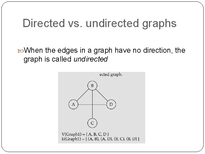 Directed vs. undirected graphs When the edges in a graph have no direction, the Directed vs. undirected graphs When the edges in a graph have no direction, the