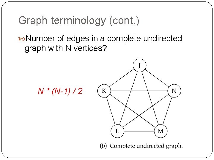Graph terminology (cont. ) Number of edges in a complete undirected graph with N Graph terminology (cont. ) Number of edges in a complete undirected graph with N