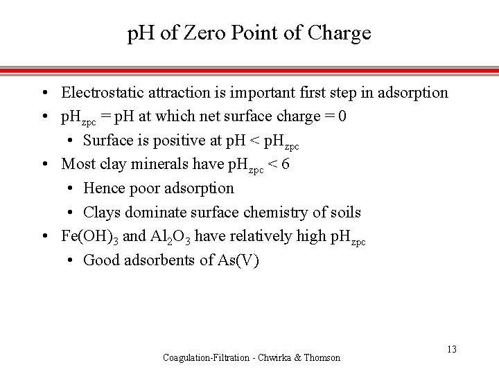 p. H of Zero Point of Charge • Electrostatic attraction is important first step