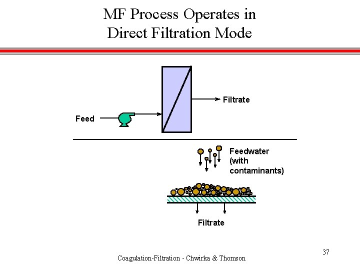 MF Process Operates in Direct Filtration Mode Filtrate Feedwater (with contaminants) Filtrate Coagulation-Filtration -