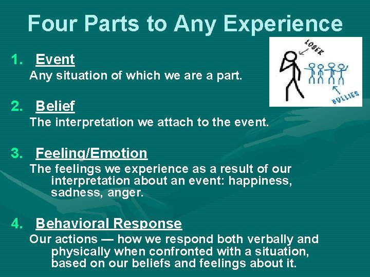 Four Parts to Any Experience 1. Event Any situation of which we are a