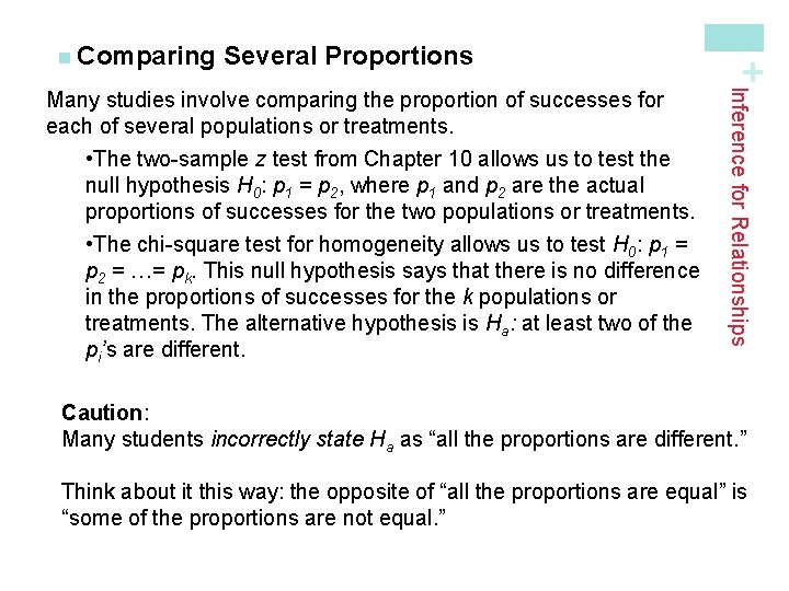 Several Proportions • The two-sample z test from Chapter 10 allows us to test