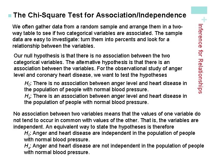 Chi-Square Test for Association/Independence Our null hypothesis is that there is no association between