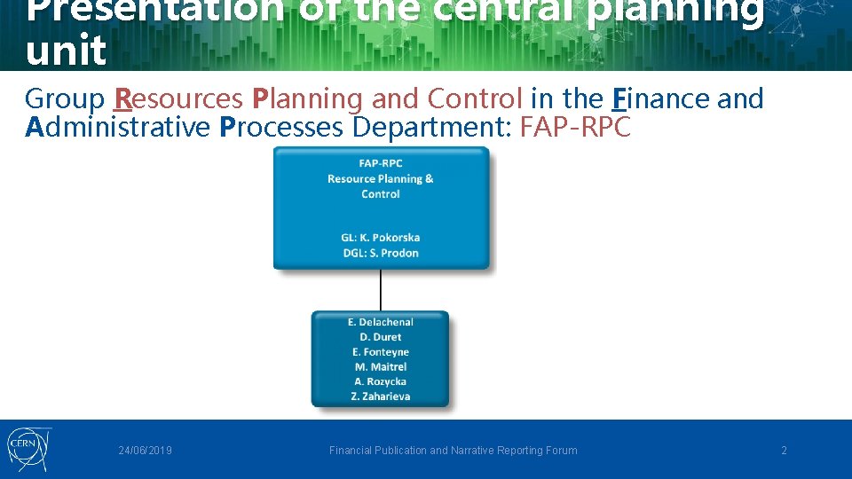 Presentation of the central planning unit Group Resources Planning and Control in the Finance