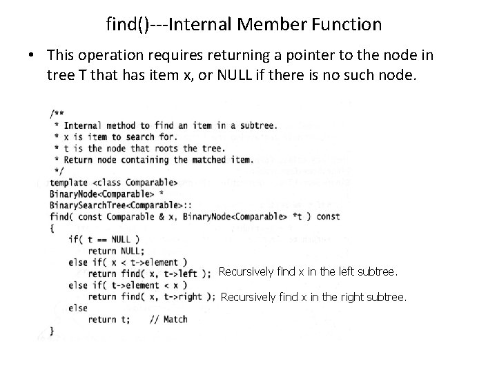 find()---Internal Member Function • This operation requires returning a pointer to the node in
