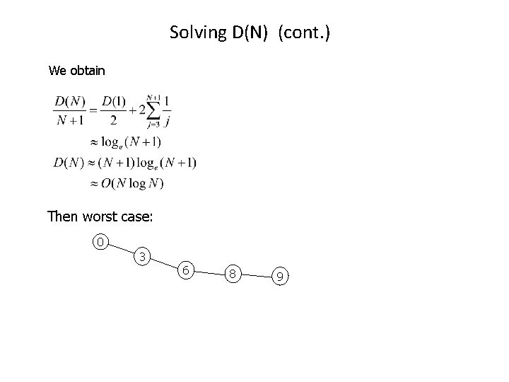 Solving D(N) (cont. ) We obtain Then worst case: 0 3 6 8 9