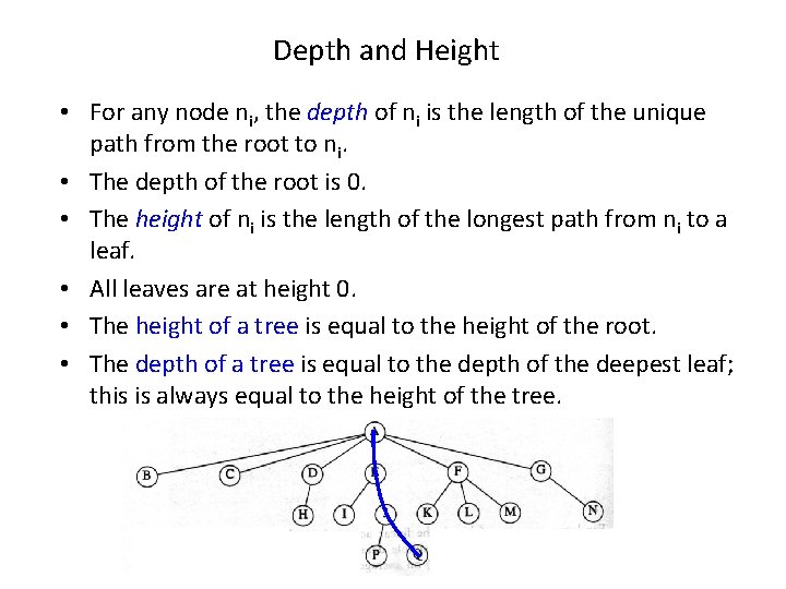 Depth and Height • For any node ni, the depth of ni is the