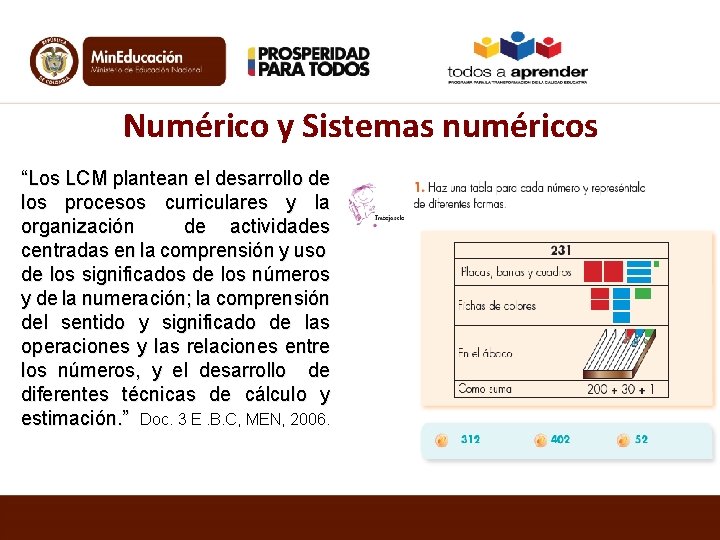 Numérico y Sistemas numéricos “Los LCM plantean el desarrollo de los procesos curriculares y