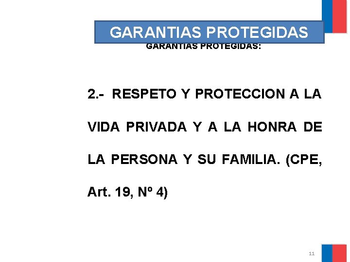 GARANTIAS PROTEGIDAS: 2. - RESPETO Y PROTECCION A LA VIDA PRIVADA Y A LA