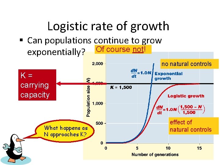 Logistic rate of growth § Can populations continue to grow exponentially? Of course not!